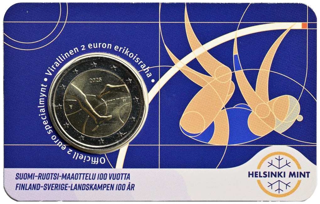 Otra imagen de 2 euros conmemorativa Centenario de la competición de atletismo Finlandia-Suecia